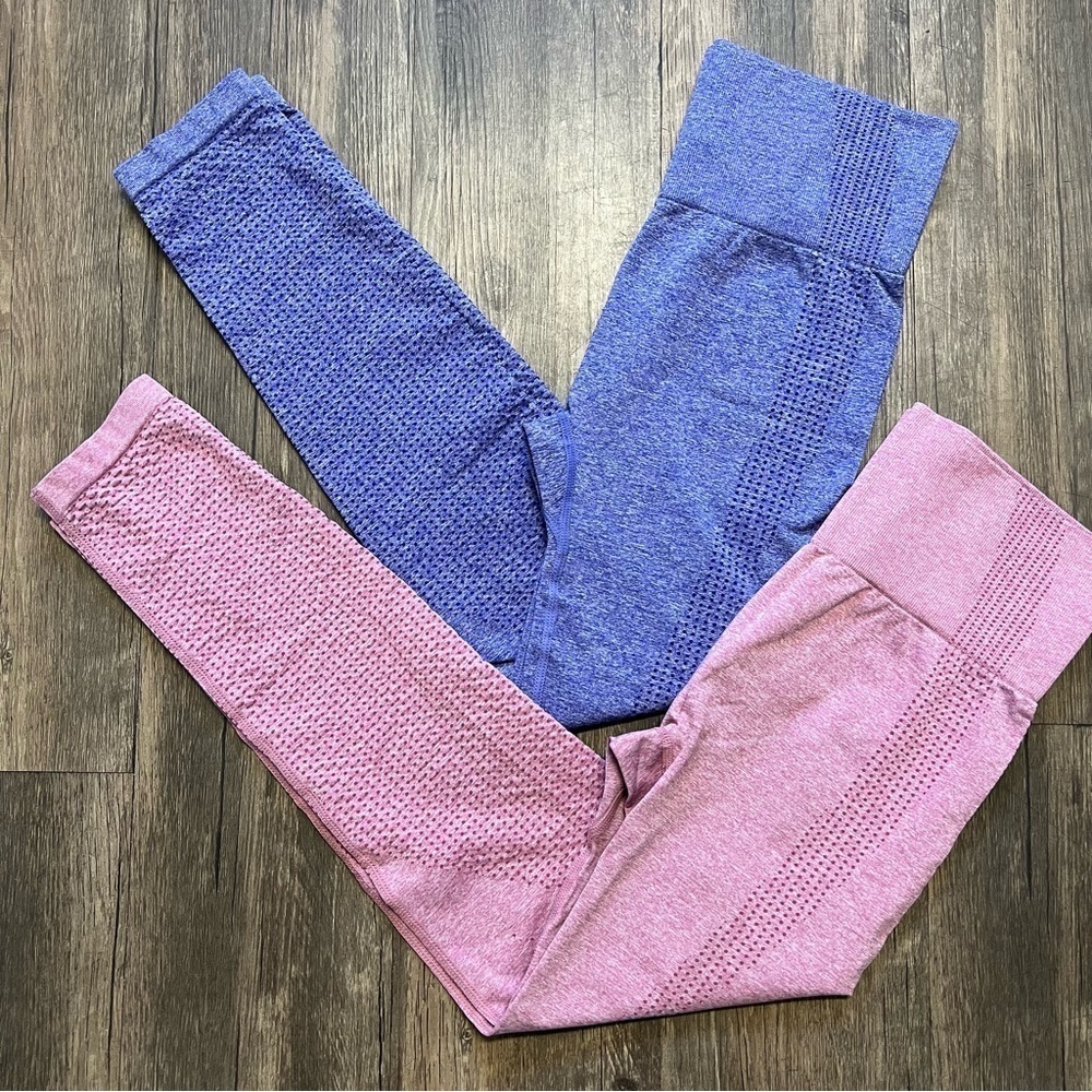 Women’s Set of Pink & Purple Activewear Compression High Waist Leggings Pants S